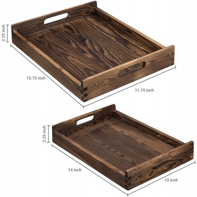 Dark Brown Solid Wood Nesting Serving Trays with Cutout Handles Fruit and vegetab