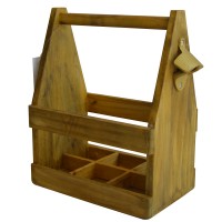 Wholesales handcrafted handmade natural color pine wood beer caddy with bottle opener