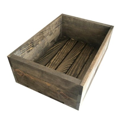 The handmade wooden crate home gives it a "manufactured" retro look.