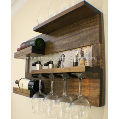 Wall Mounted Wine Rack with Shelves and Decorative carrier