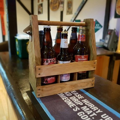 Rustic Wooden Beer Caddy - Beer Crate Holder Carrier / Bottle Holder