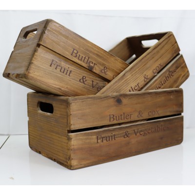 Gift Crate Wood Boxes Rustic Farmhouse Style Set of 3 Decorative Boxes Country Vintage Wooden Crates for Storage