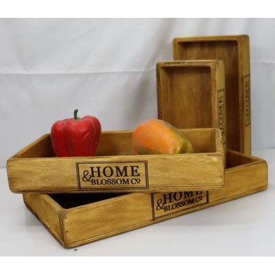 Hammont Wooden Nested Serving Trays - Five Piece Set of Rectangular Shape Wood Trays for Crafts with Cut Out Handles